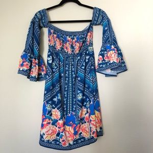 Floral Navy Mini Dress With Kimono Sleeves, Vici